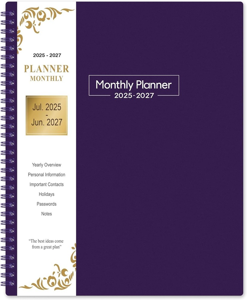 Purple Monthly Planner 2025-2027 - Durable Design & Monthly Overview