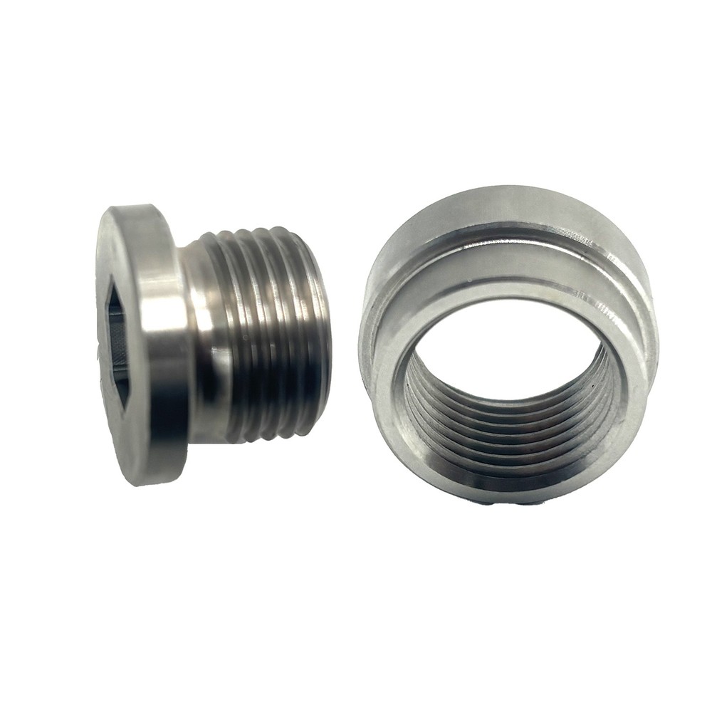 2 Pack Stainless O2 Sensor Weld-In Stepped Bung + Hex Plug Kit M18x1.5