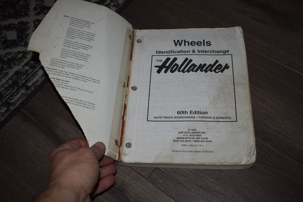 Hollander Interchange Manual covering Wheels 60th edition 1994