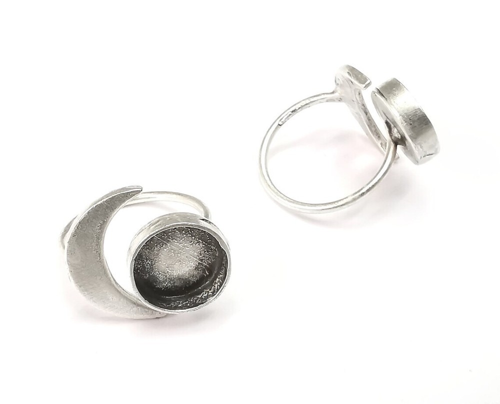 Crescent Moon Silver Ring Blank Base Bezel Settings Cabochon Mountings G27638