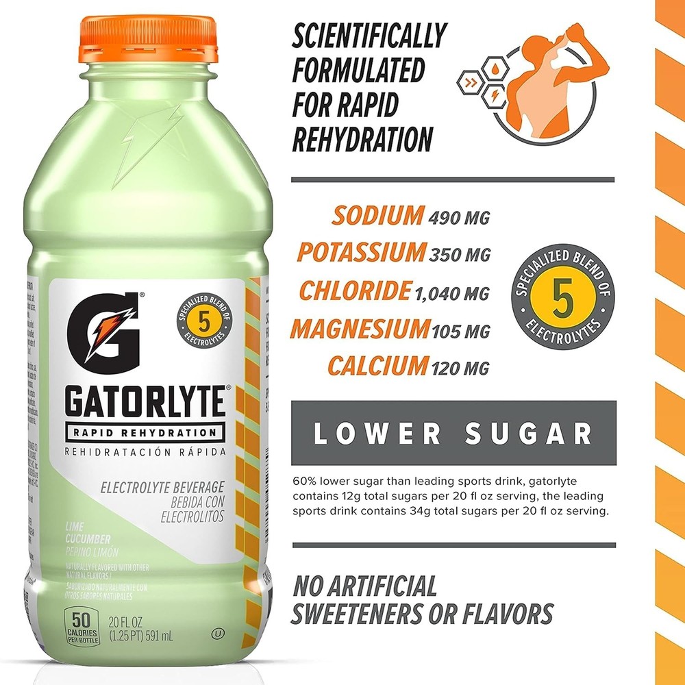 Gatorade Lime Cucumber 20oz Electrolyte Beverage 12-Pack - Lower Sugar Hydration