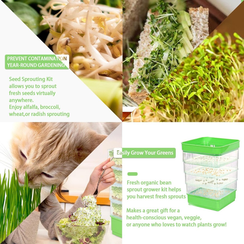 4-Tier Seed Sprouting Kit with Drain Holes and Drain Tray, Upgrade Stackable ...