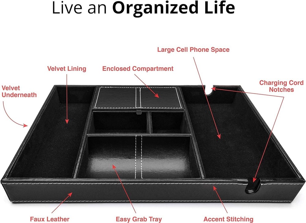 Valet Tray for Men, Nightstand Organizer, Entry Table Organizer
