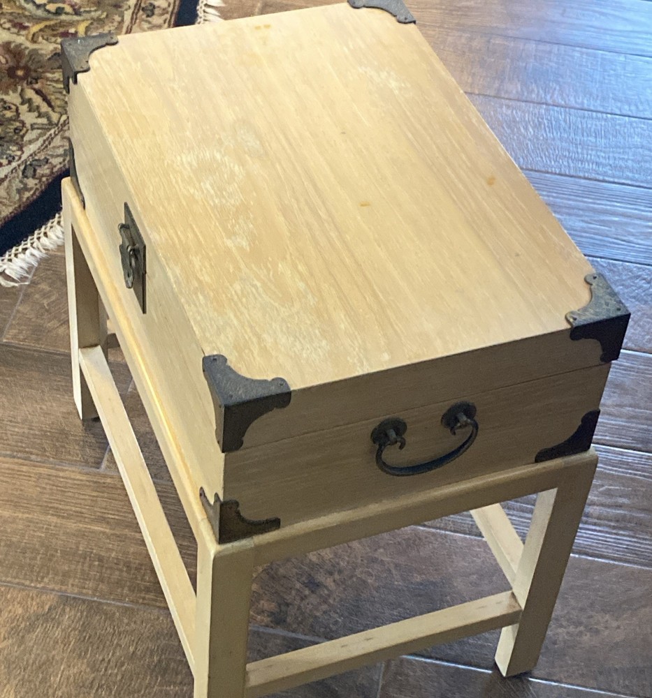 Vintage Solid Wood Chest Box Storage End Table Heavy & Well Made Brass Hardware