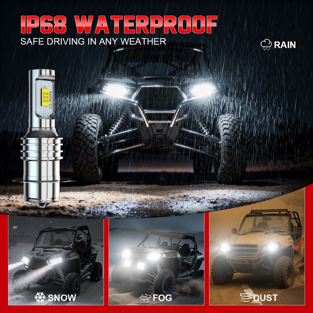 Replacement 2-Pack: P15s-25-1 1151 LED Headlight Bulbs for ATV UTV Scooter