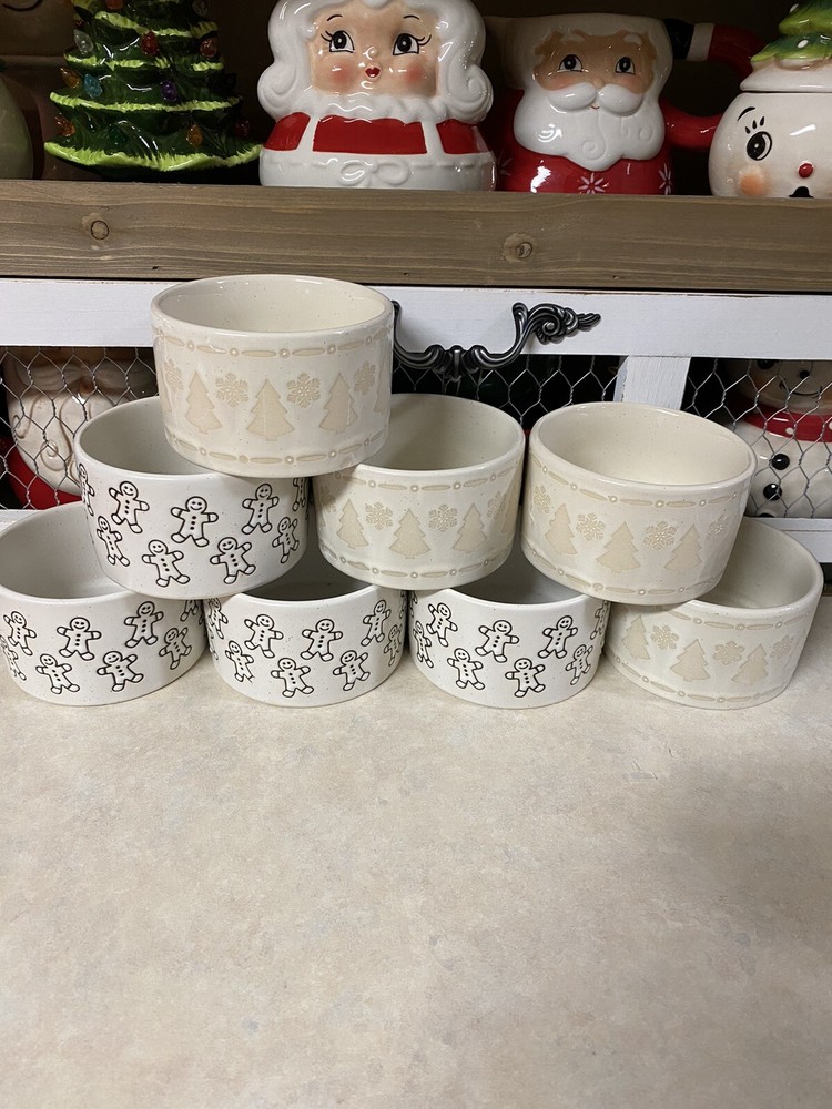 BAKESHOP GINGERBREAD MAN Tree Ceramic RAMEKINS Set of 8