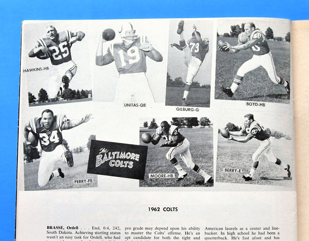 1962 Chicago Bears Program. Mike Ditka. Jonny Unitas Baltimore Colts. NFL.