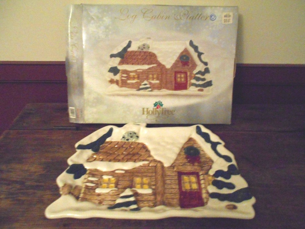 HOLLY TREE CHRISTMAS LOG CABIN PLATTER