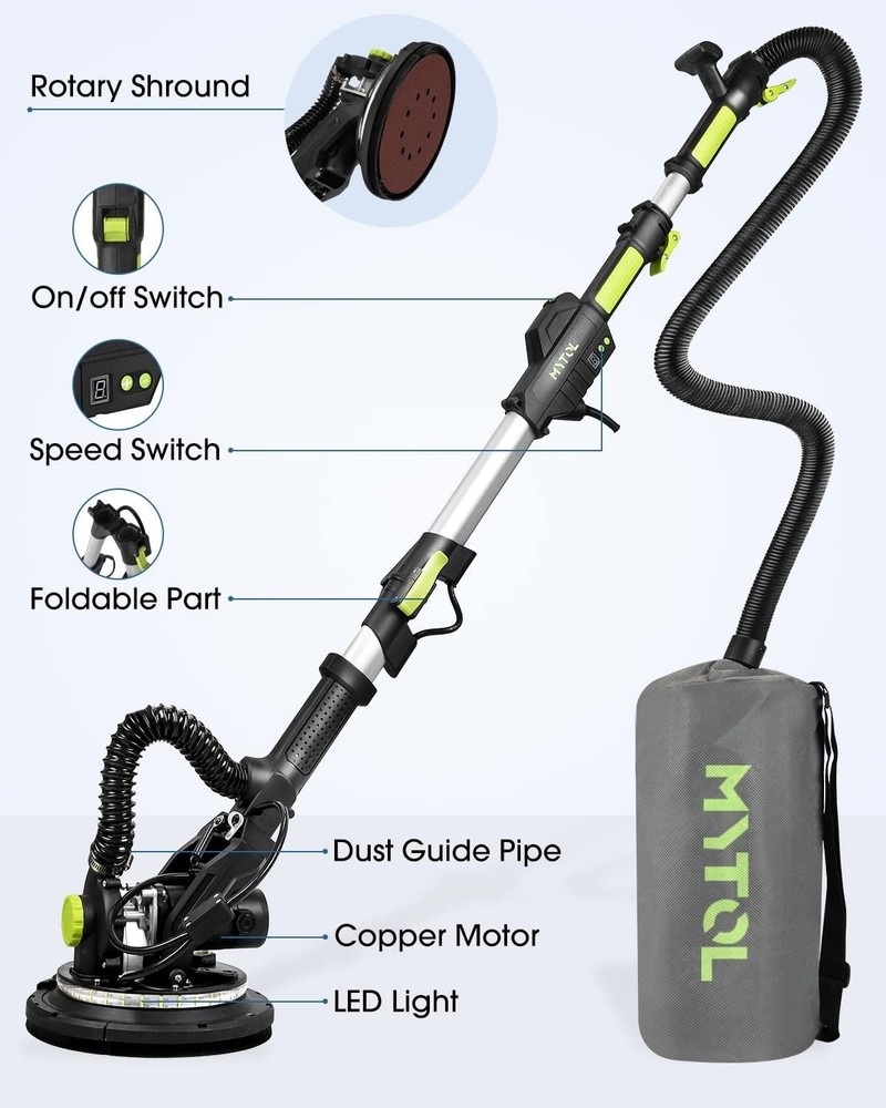 Versatile Corded 7.2A Drywall Sander with Powerful Vacuum & Extendable Handle