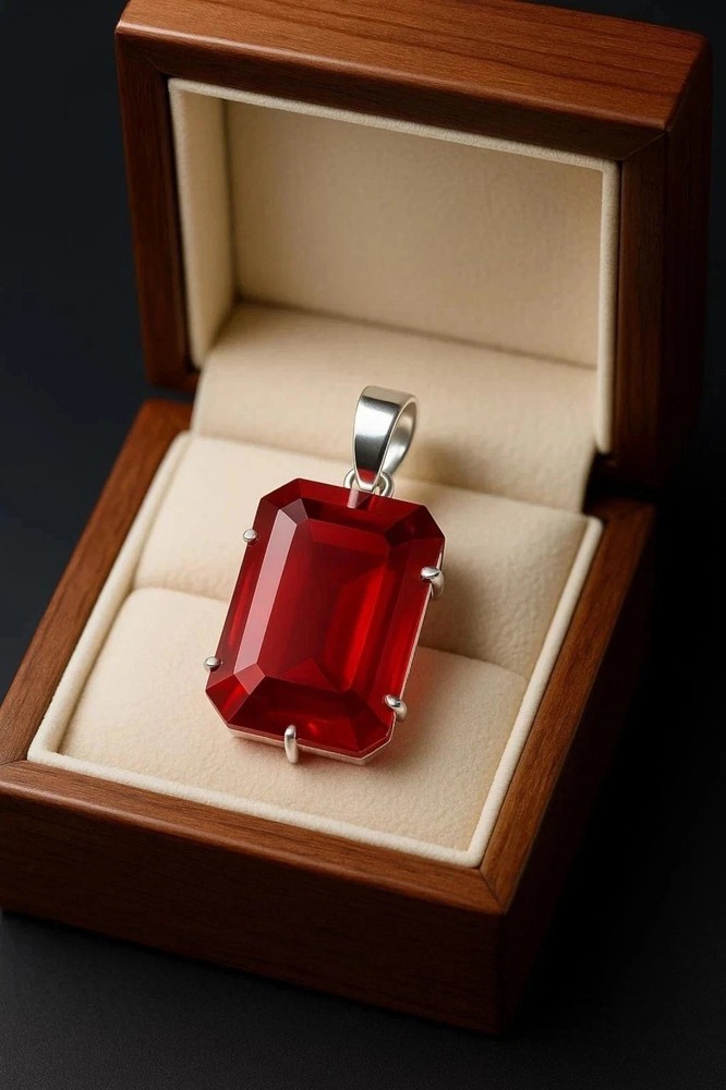 27 Ct Natural Red Ruby Emerald Cut 925 Solid Silver Pendant Loose Gemstone