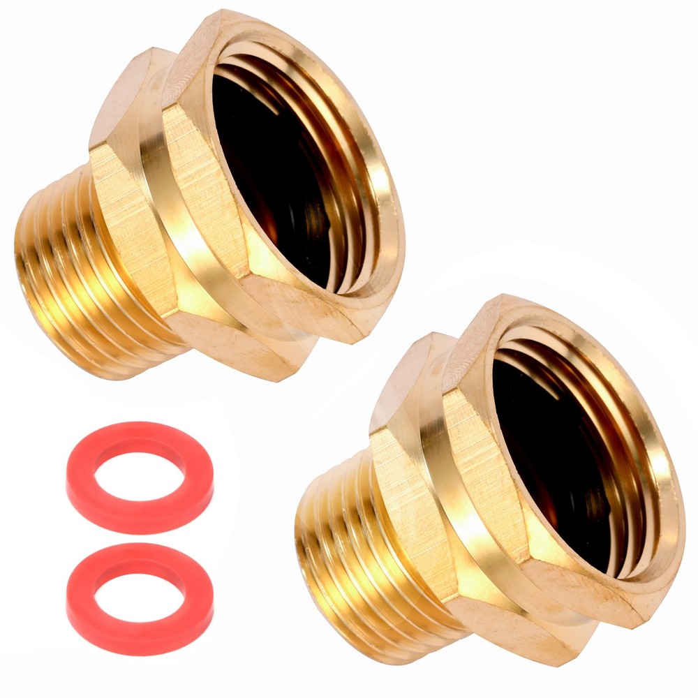2 Pack Brass Garden Hose Adapter, 3/4" GHT Female x 1/2" NPT Male,