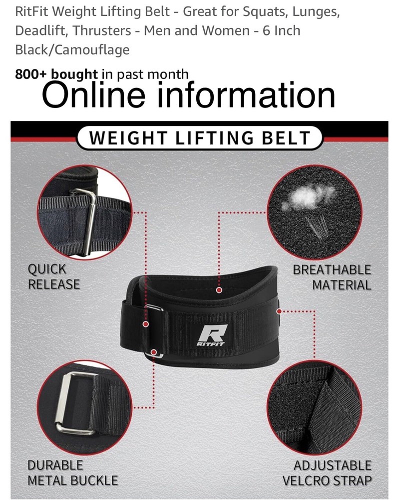 RitFit Weight Lifting Belt- Black (Medium)