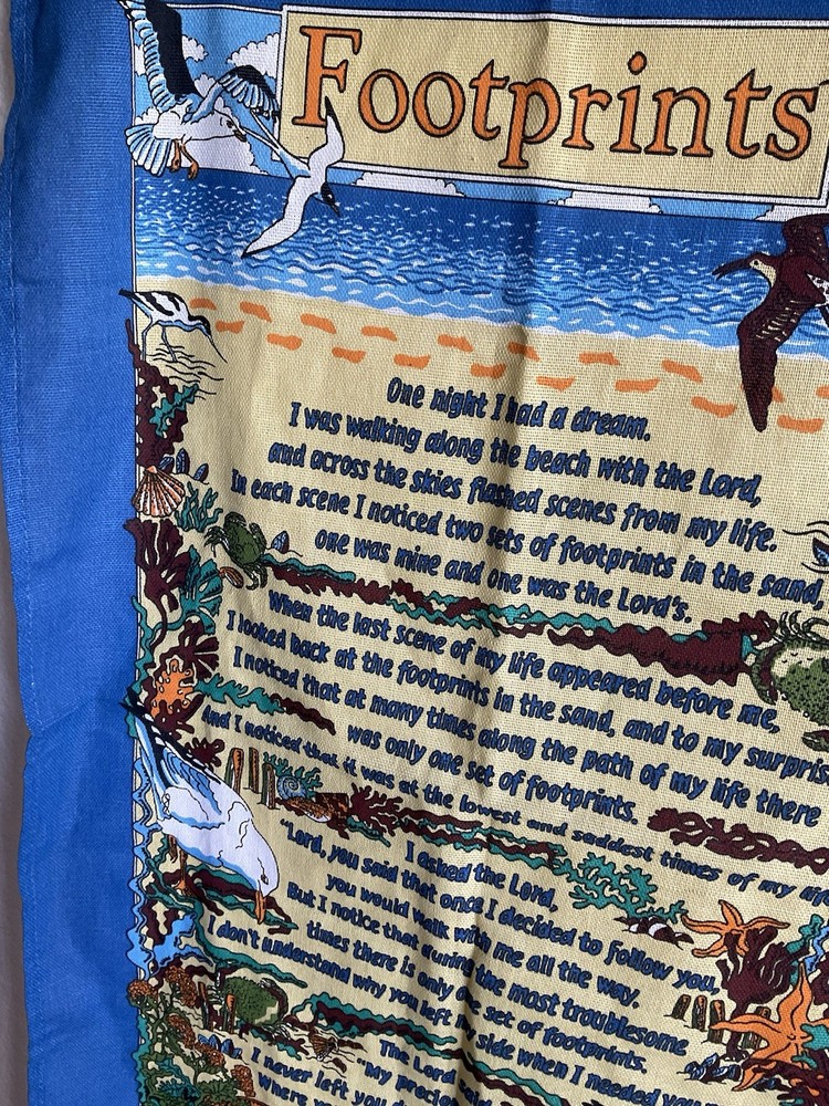 Footprints Elgate Poem Kitchen Towel Blue Beach