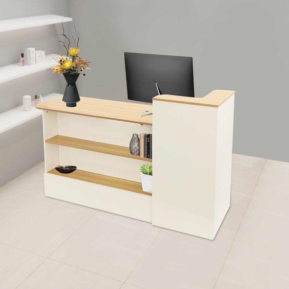 Modern Reception Desk Rectangle Reception Table w/ Lockable Drawer Free Standing