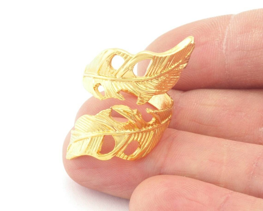 Wrap Leaf Ring Adjustable Shiny Gold Plated brass (20mm 10.5US inner size) 2632