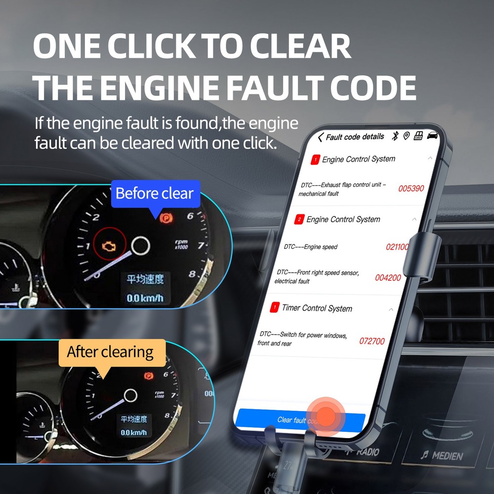 2026 Bluetooth Auto Diagnostic Tool OBDII Scanner Adapter OBD2 Code Tool