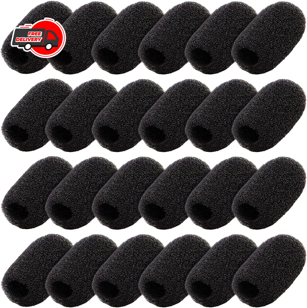 24 Pack Mini Foam Windscreen for Headset Microphone Black