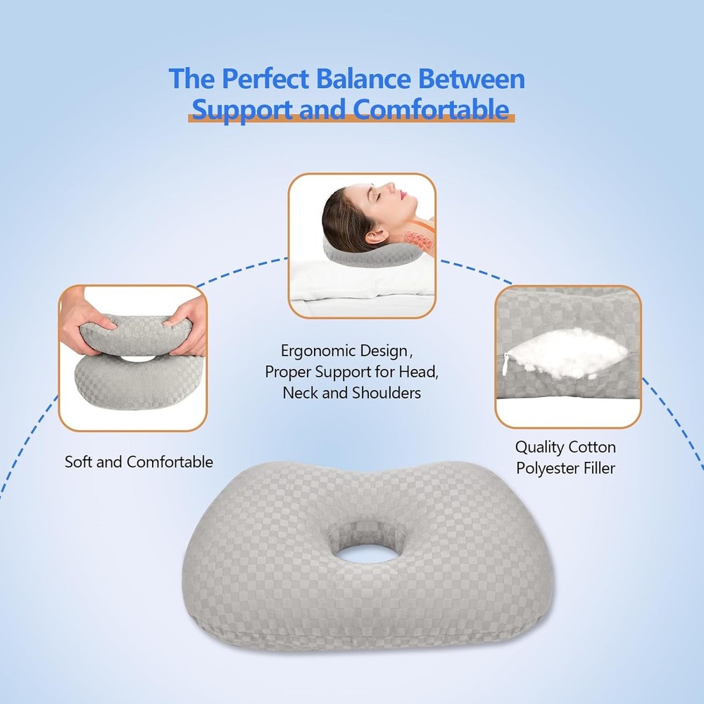 Side-Sleeping Ear Protection Pillow, Adjustable Ear Protection Pillow, Gray