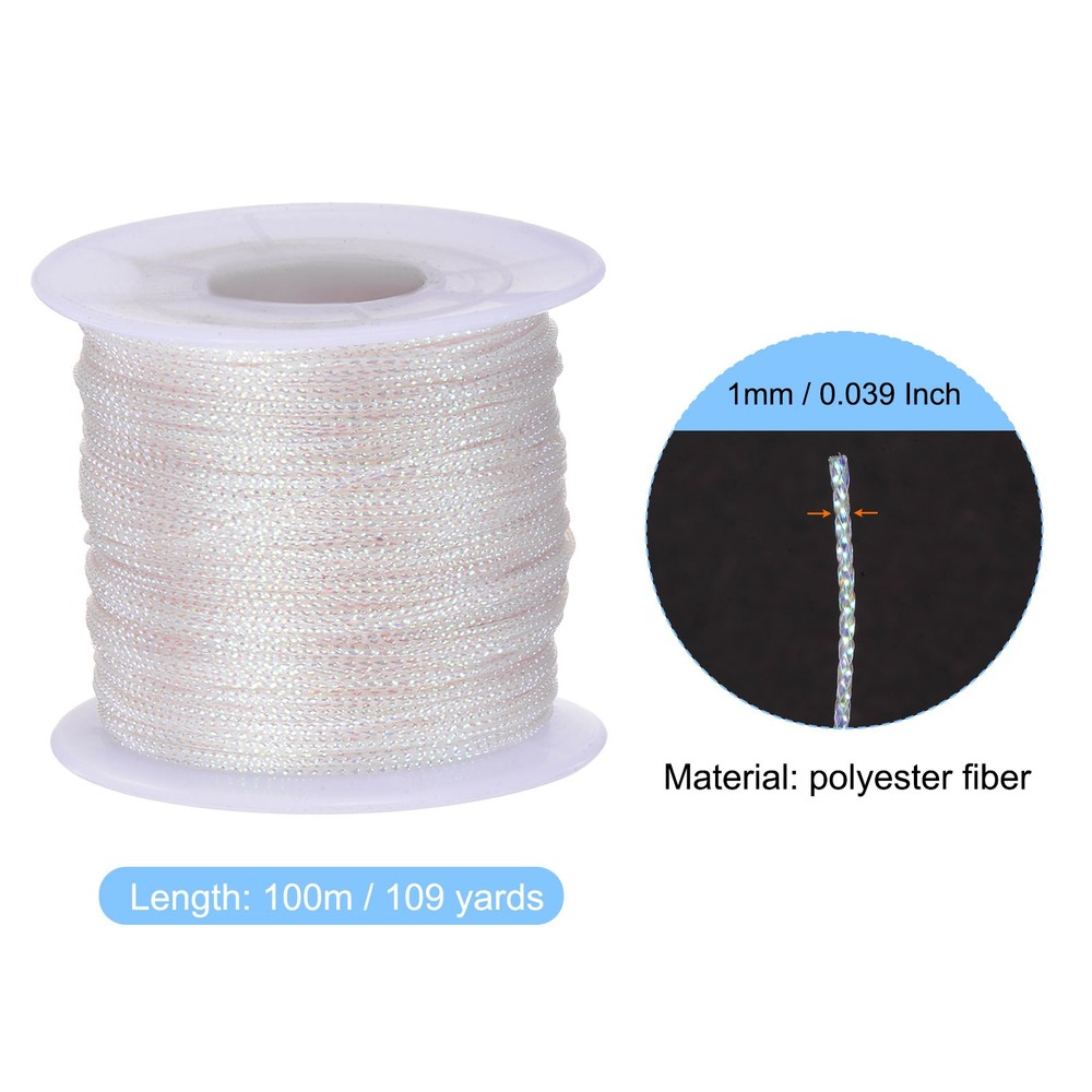 Metallic Cord 1mm 109 Yards Tinsel Rope Thread String, White
