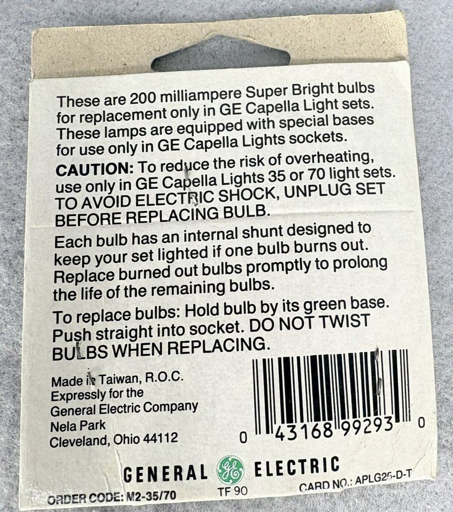 GE Capella 3.5 volt Christmas Light Bulbs Multi 200 mA For 35, 70 Light String