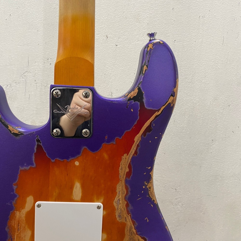 Purple handcrafted distressed ST electric guitar, maple body, 6 strings