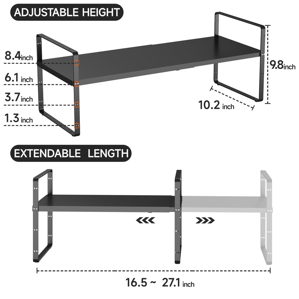 16.5-27’’L Expandable Kitchen Shelf Organizer, Stackable Shelves Org