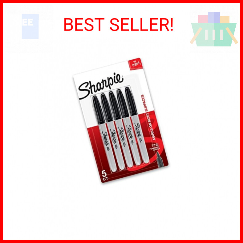 Sharpie Permanent Markers, Fine Point, Black, 5 Count
