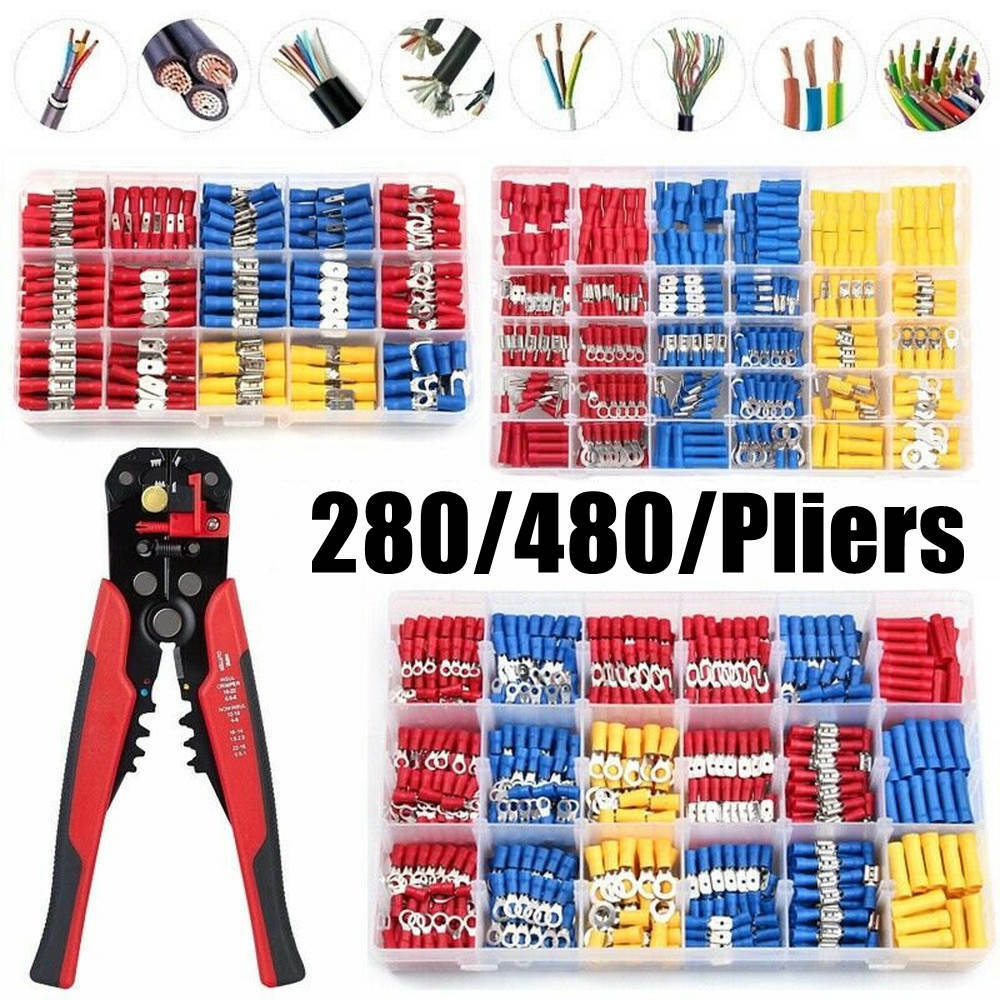 480PCS ELECTRICAL WIRE TERMINALS ASSORTMENT SET INSULATED CRIMP CONNECTORS SPADE