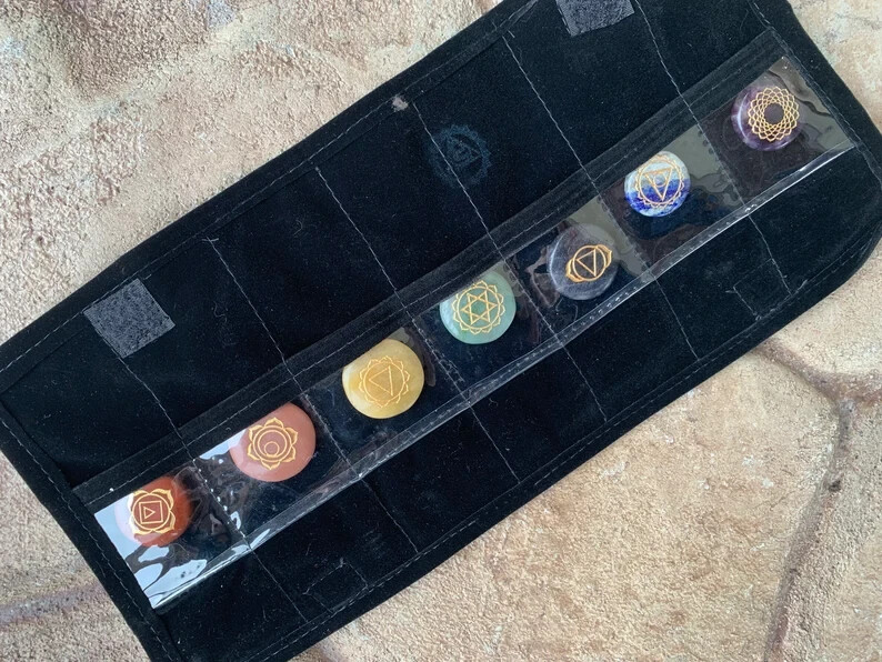 Chakra Disc Set, 7 Chakra Stones ,Chakra Grid Set,Engraved Disc Set, Chakra