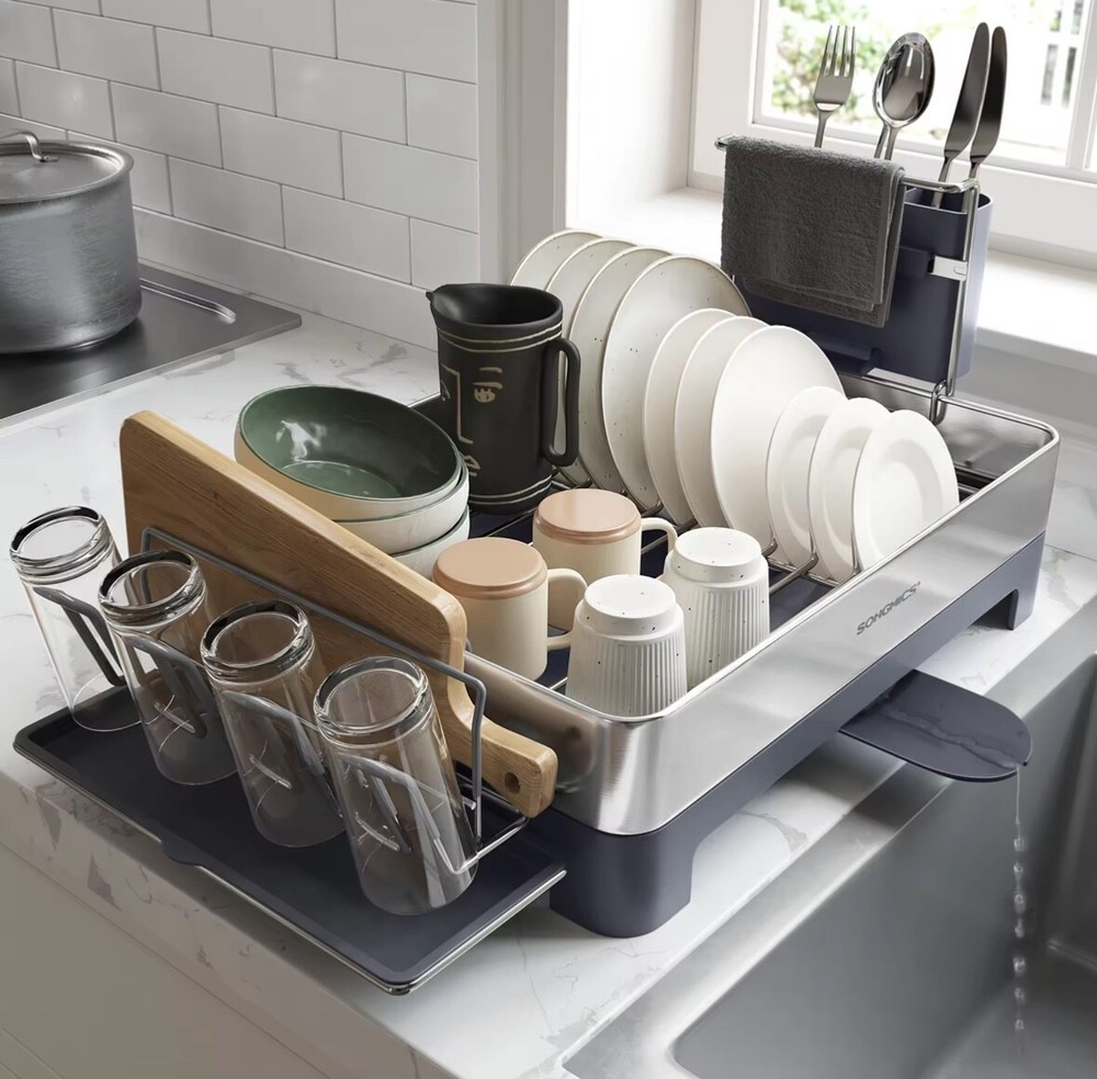 360° Rotatable Large Dish Drying Rack – Premium Stainless Steel with