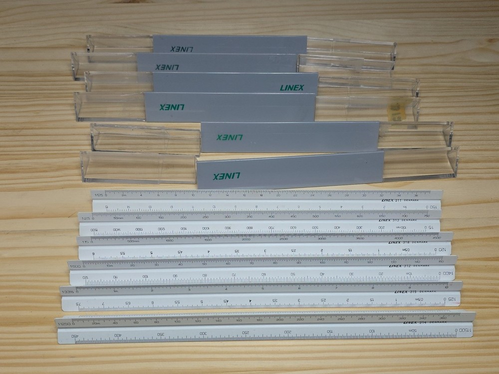 Linex Triangular Graphics Engineering Drawing ruler Lot Of 6 & case Free Shippin