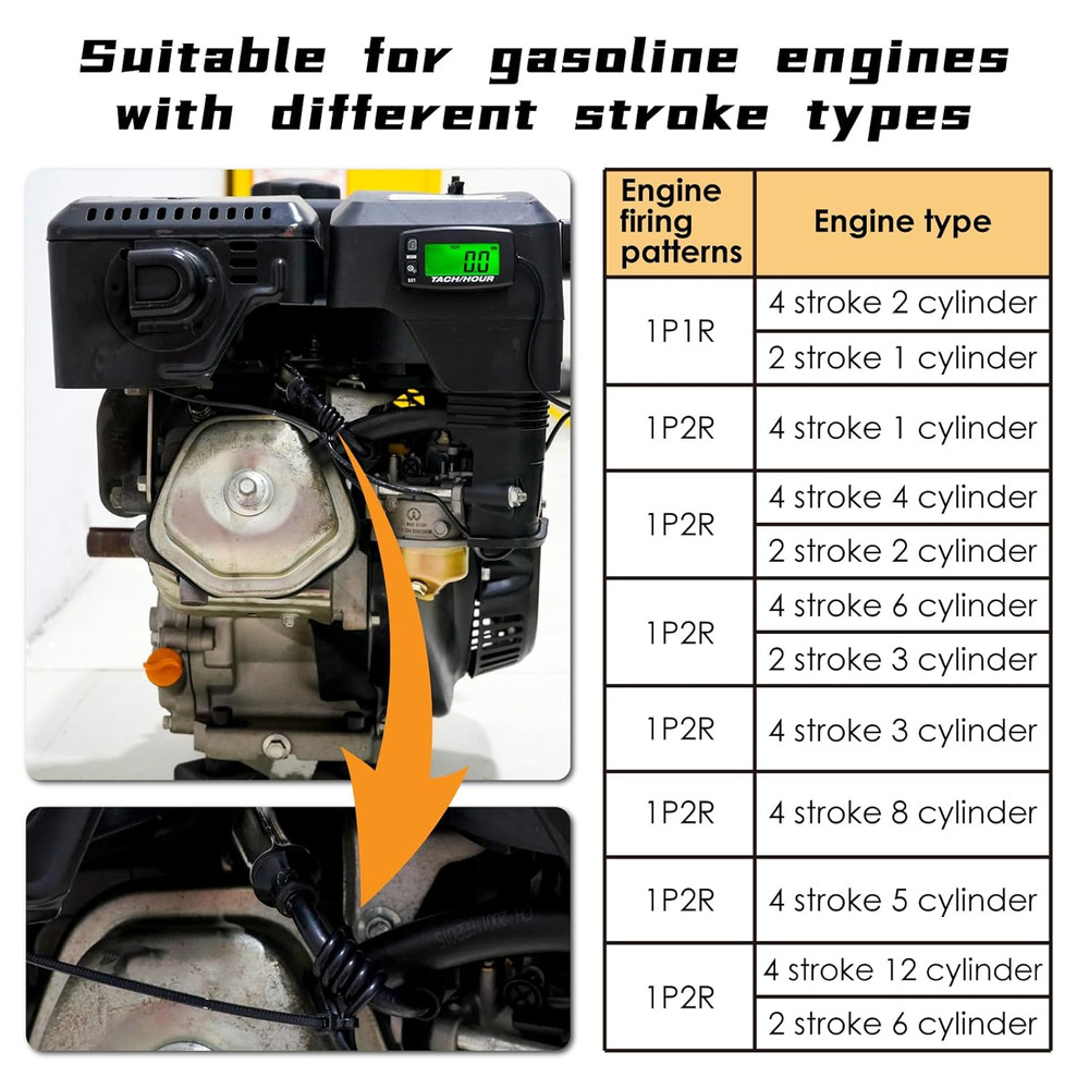 Self Powered Digital Tachometer Hour Meter,Inductive Maintenance Waterproof Back