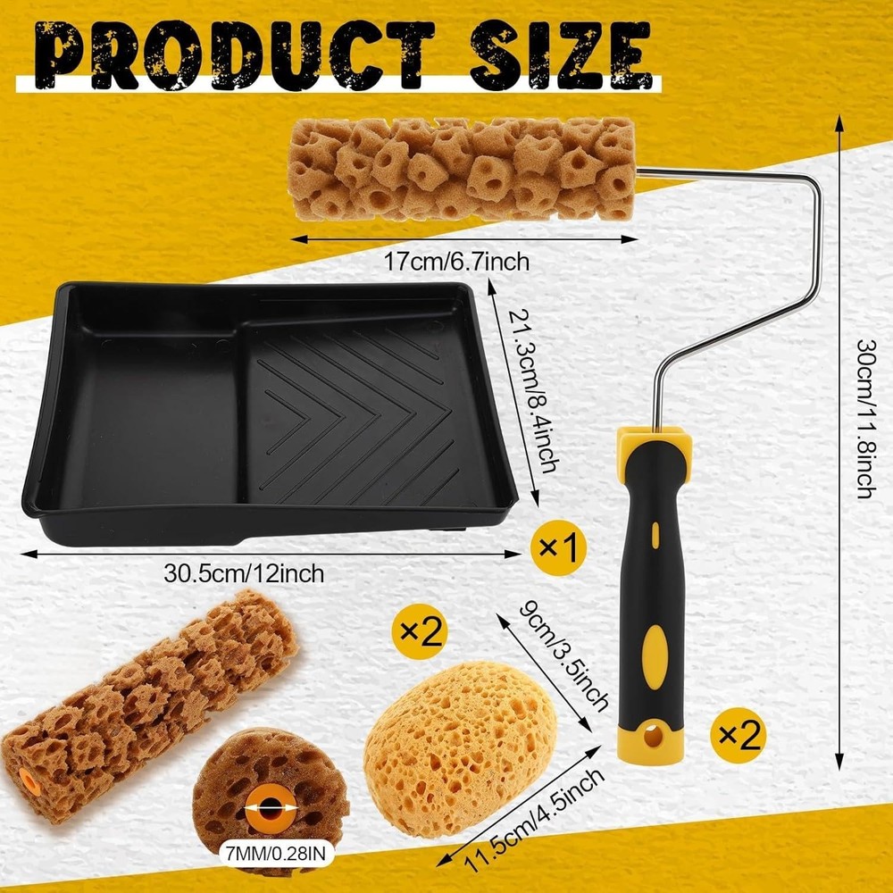 Texture Sponge Paint Rollers Kit, Pattern Roller Brush, Brown