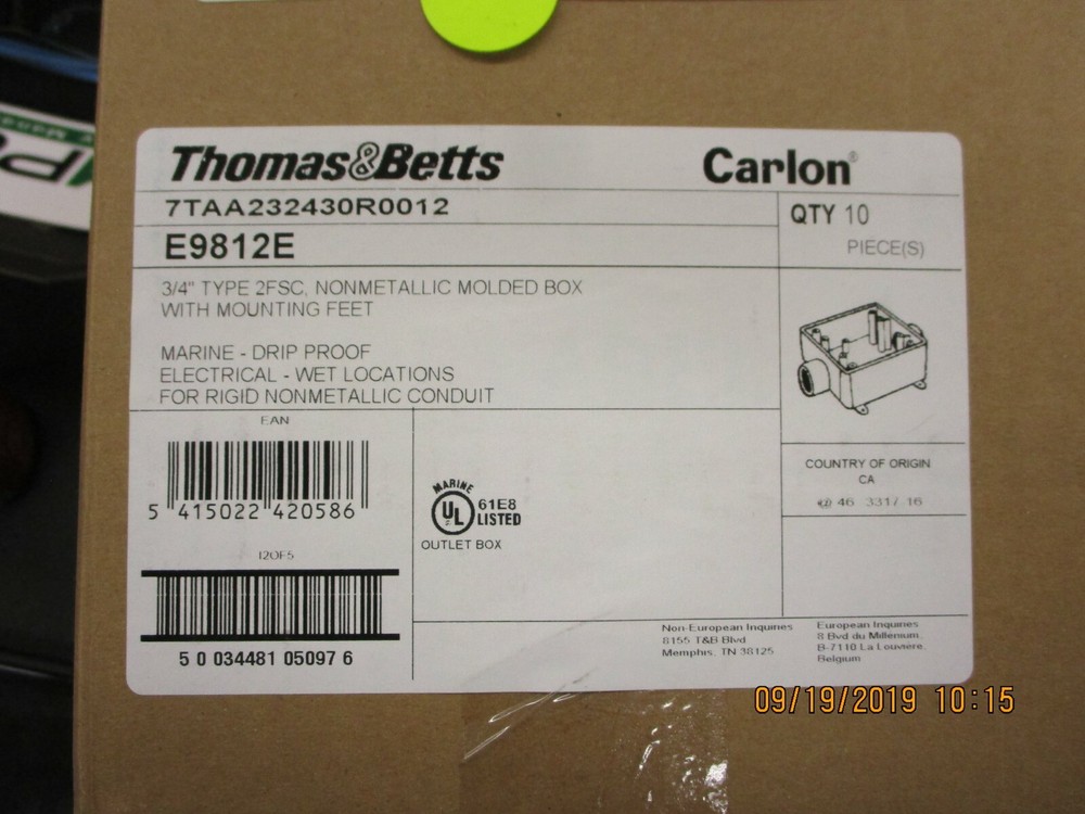Thomas & Betts-E9812E- Carlon Rigid Non-Metallic Through Termination Wall Box E9