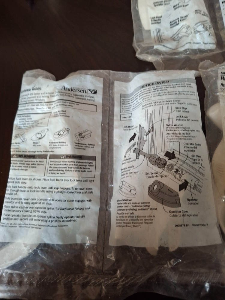 (3) Andersen Operator Handle Folding Hardware Packs For Casement Awning Windows