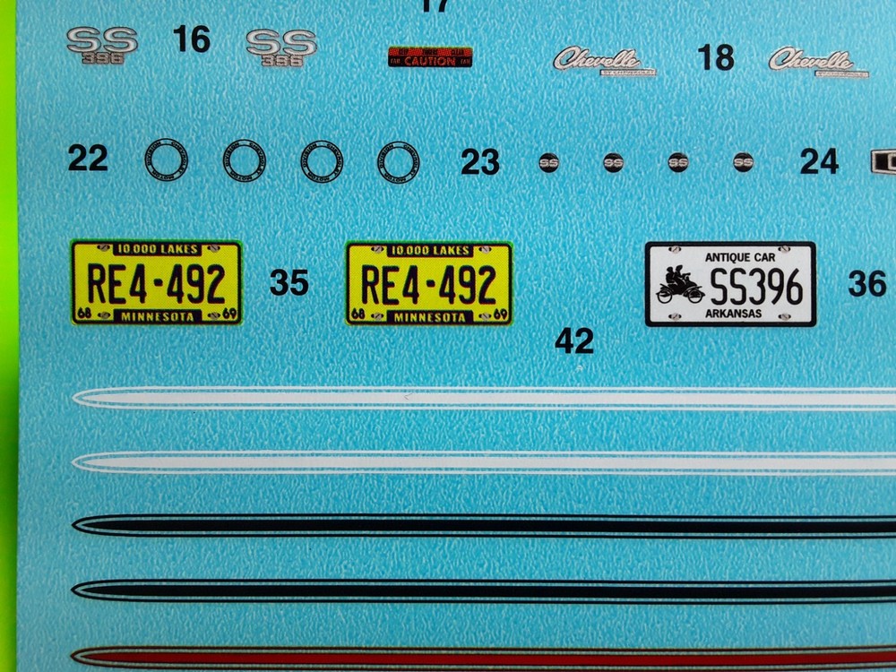 Decal Sheet 69 1969 Chevelle SS 396 1/25 Revell Scripts Emblems Dash Cluster