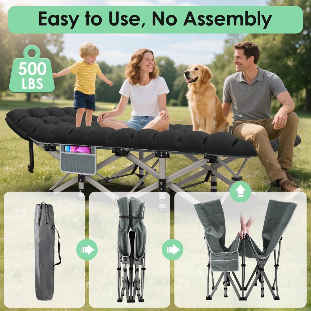Camping Cot, Folding Camping Cot Bed for Adults Sleeping 1200D Double Layer O...