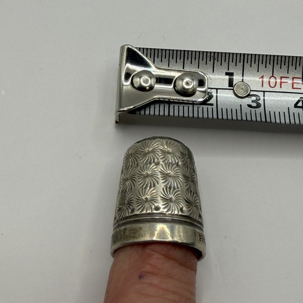 Antique Silver Sewing Thimble Floral Pattern Pierced Top Patented