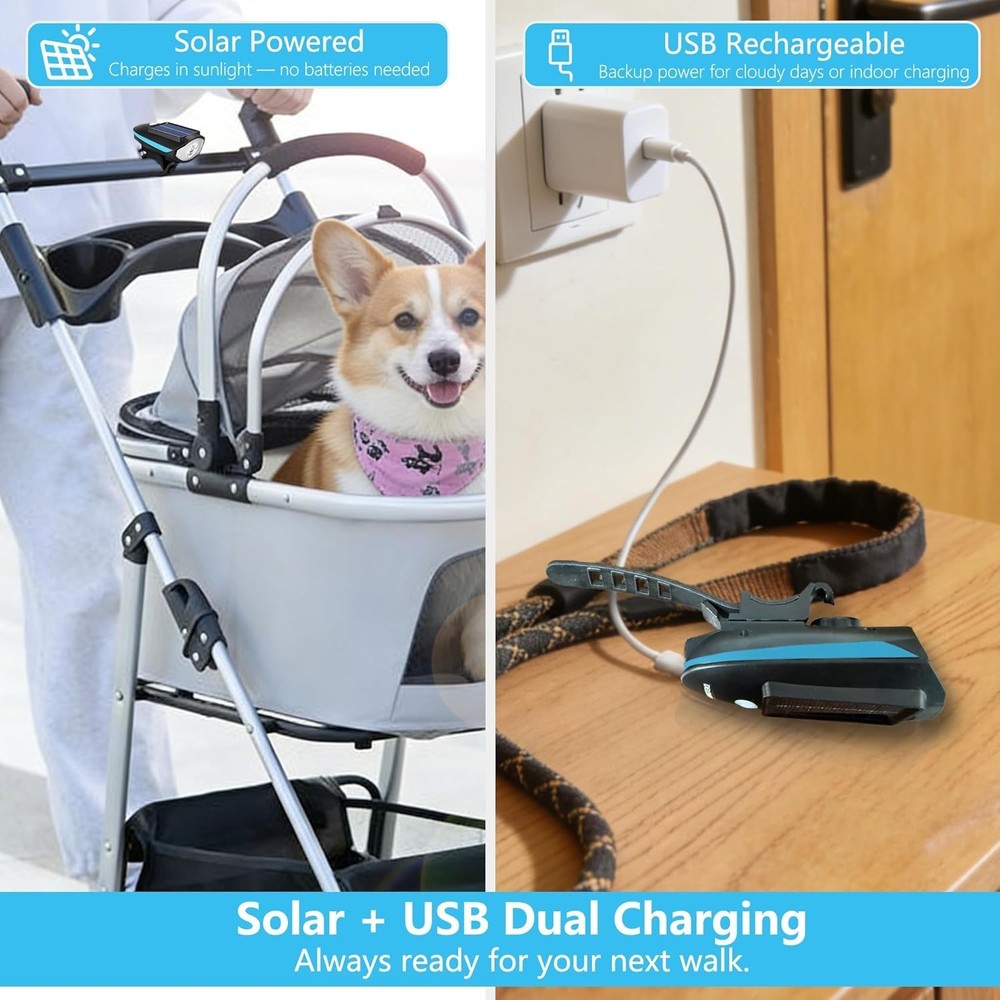 3-Mode Clip-On Pet Stroller Light: Solar & USB Rechargeable, Waterproof Design