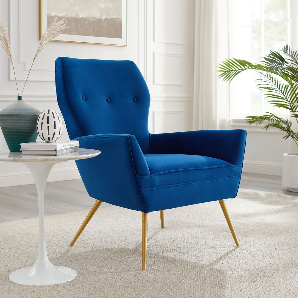 Modway Renata Button Tufted Performance Armchair in Navy