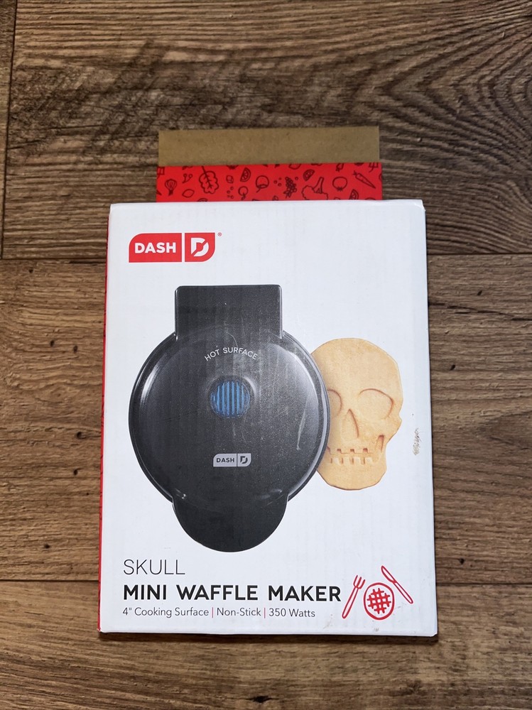 DASH Skull Shape Mini Waffle Maker Non-Stick Black NIB