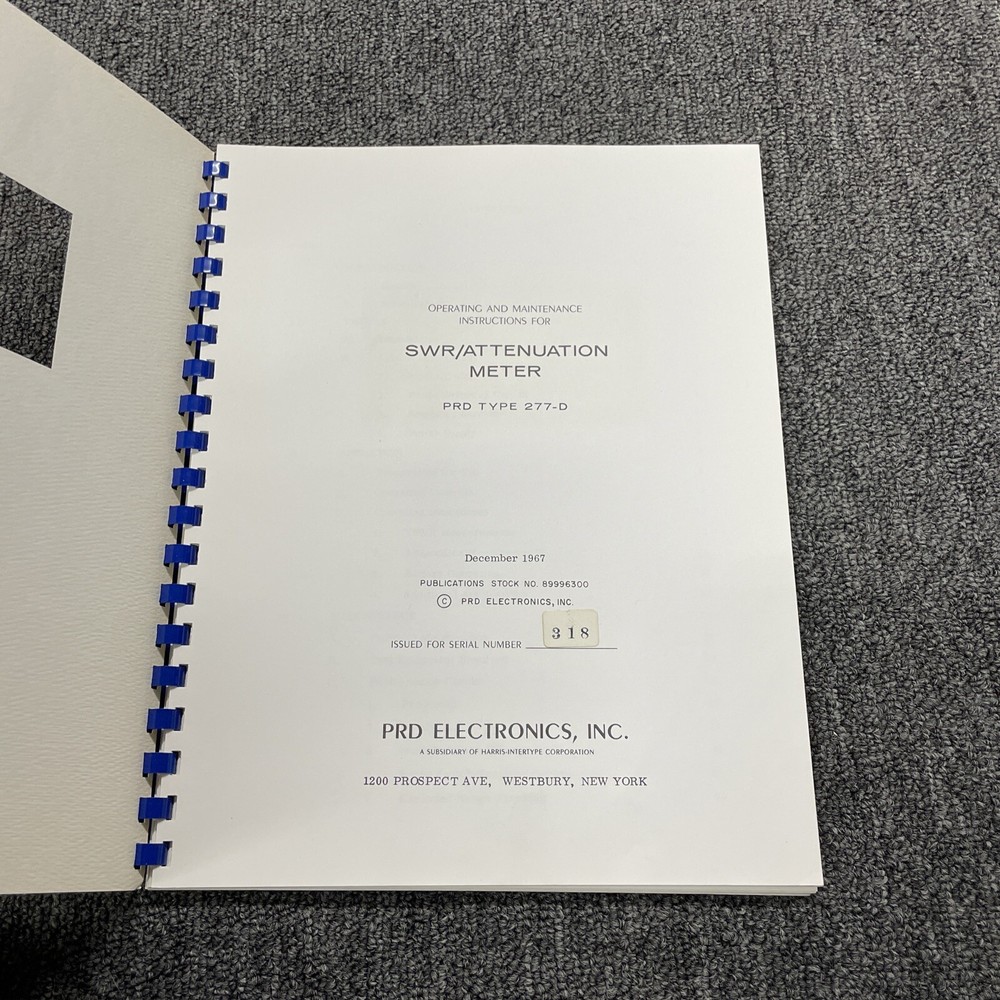 PRD Electronics Type 277-D SWR/Attenuation Meter Operating Instruction 1967