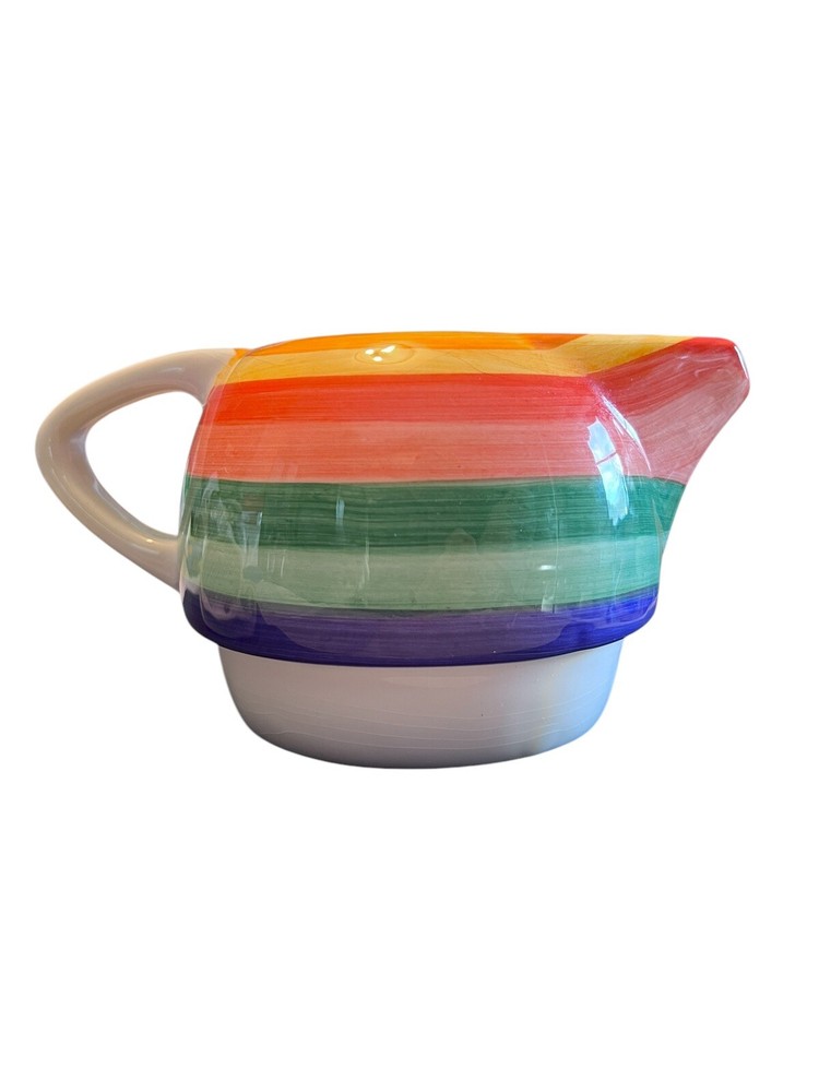 Rainbow Paint Stripe Small Stout Ceramic Teapot w/ Lid 4” Unbranded