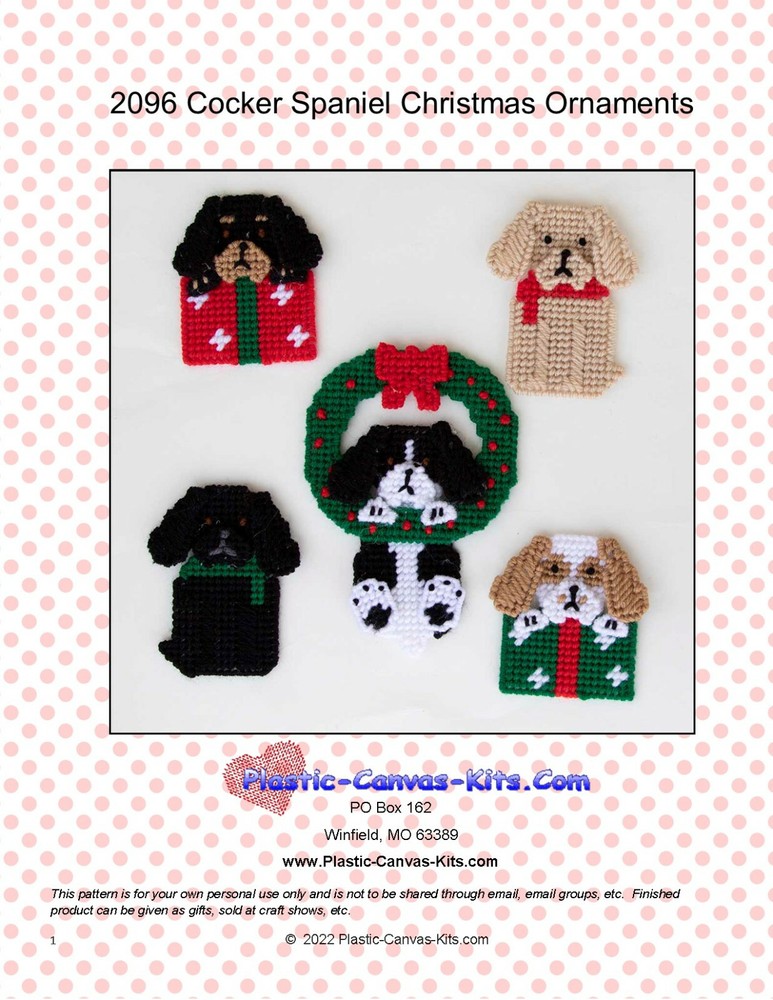 Cocker Spaniel Christmas Ornaments- Plastic Canvas Pattern or Kit