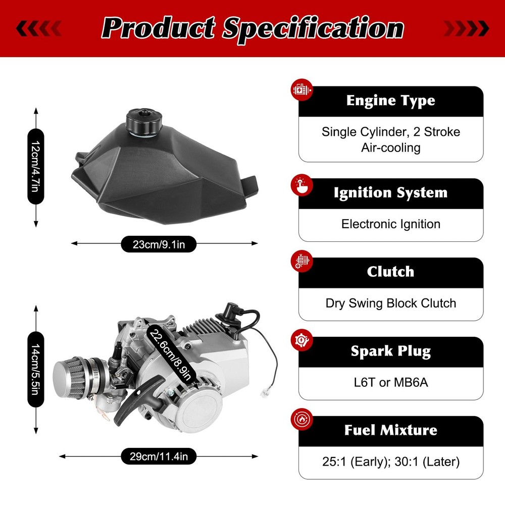 49CC 2-Stroke Single Cylinder Engine Pull Start Kit with Fuel Tank for ATV