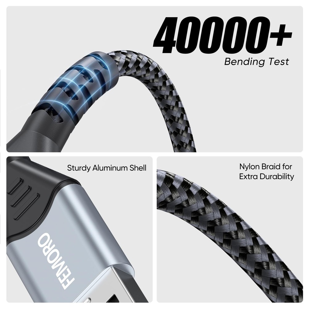 FEMORO Micro USB Cable 20 Ft, PS4 Controller Charging Cable, 20 Feet, Grey