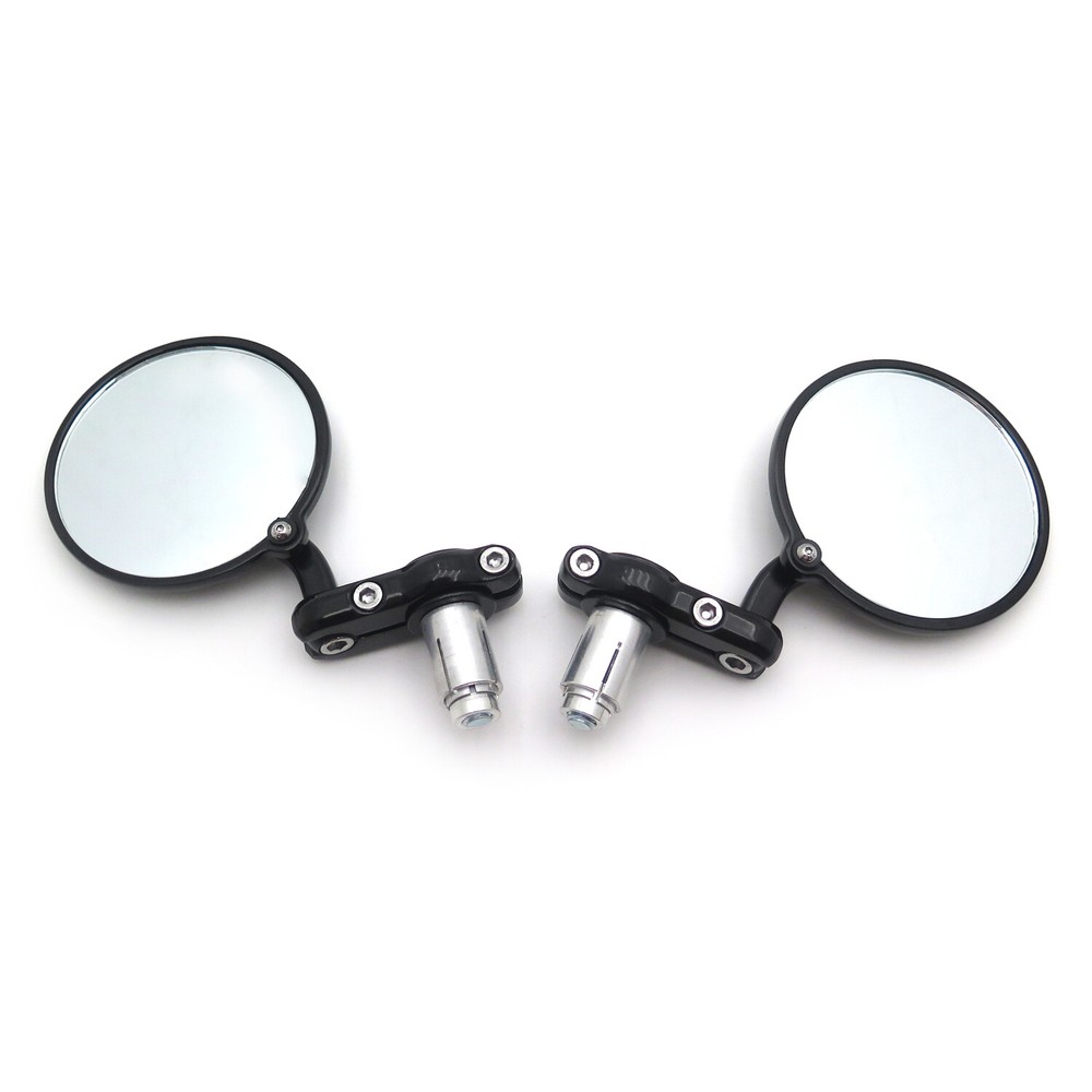 HongK Motorcycle Round 1" Universal Black Foldable Handle Bar End Side Mirror