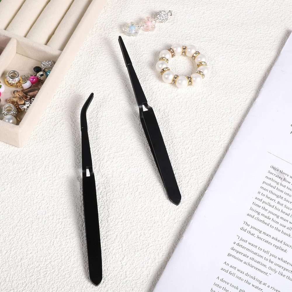 2 Pcs Reverse Tweezers Set, Rubber Tip Precision Bent & Straight Craft Tool