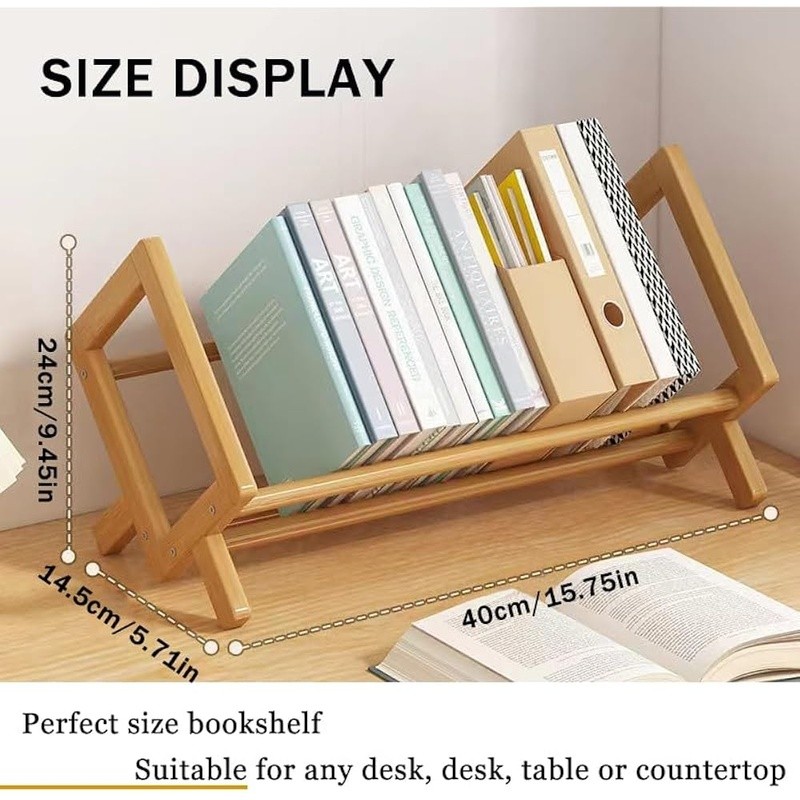 Bamboo Leaning Shelf Multi-Function Book Storage Organizer Easy Install Durable