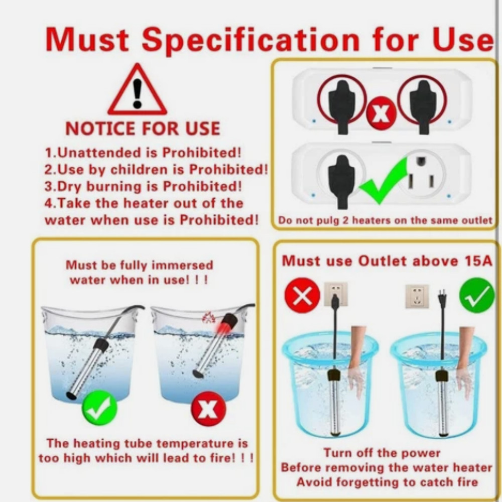 2000W Immersion Heater, Portable Electric Water Heater Fast Heating for Buckets